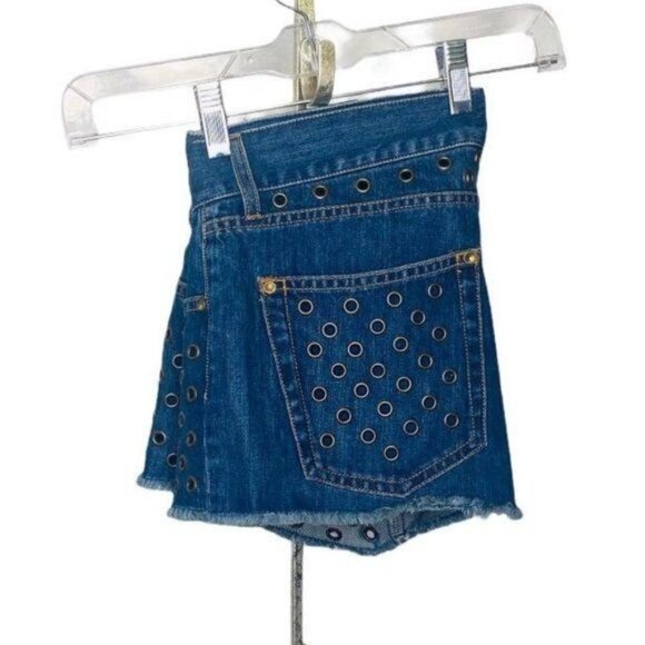 Red Valentino Mini Denim Shorts Five-Pocket Perforated Metal Grommets Sz 28 NWOT - Picture 5 of 7